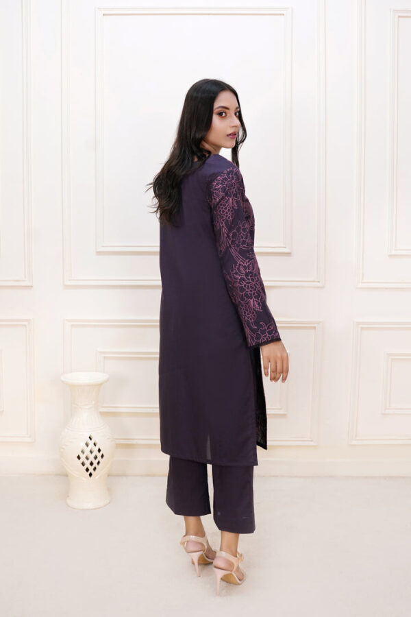 Gothic Purple Embroidered Cotton Stitched Dress - Image 4