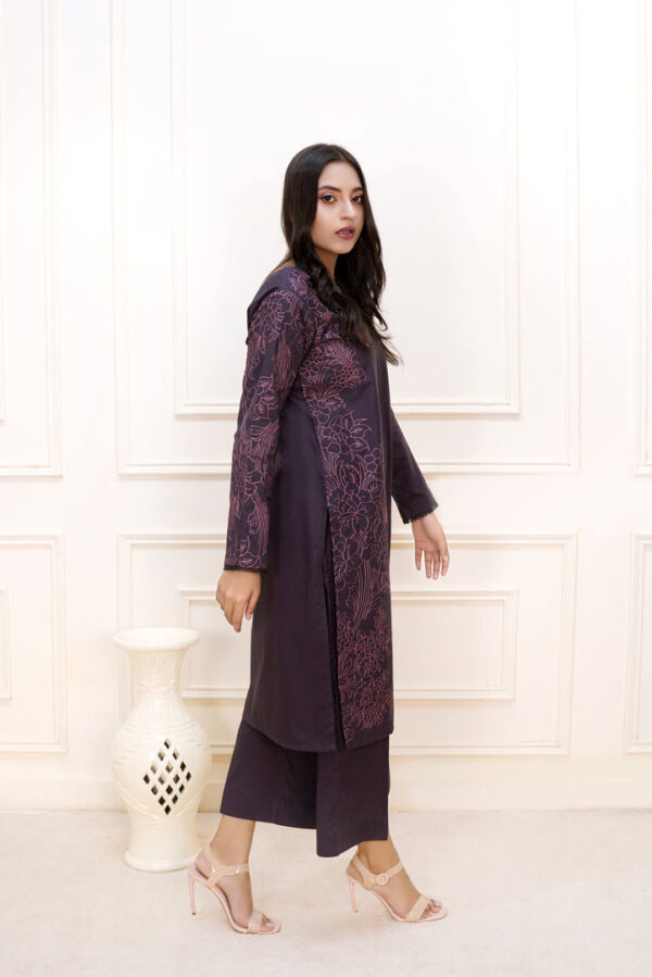 Gothic Purple Embroidered Cotton Stitched Dress - Image 2